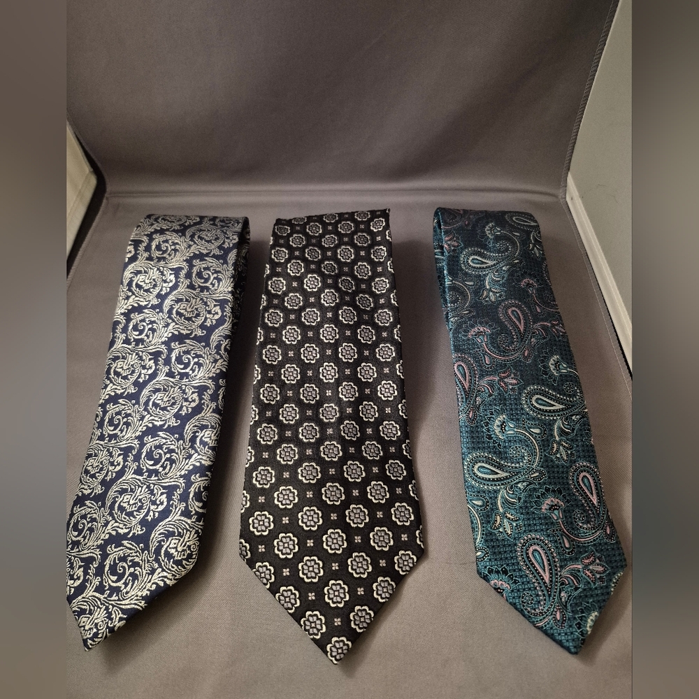 Elegant Men's Tie Set - Blue, Black, and Teal